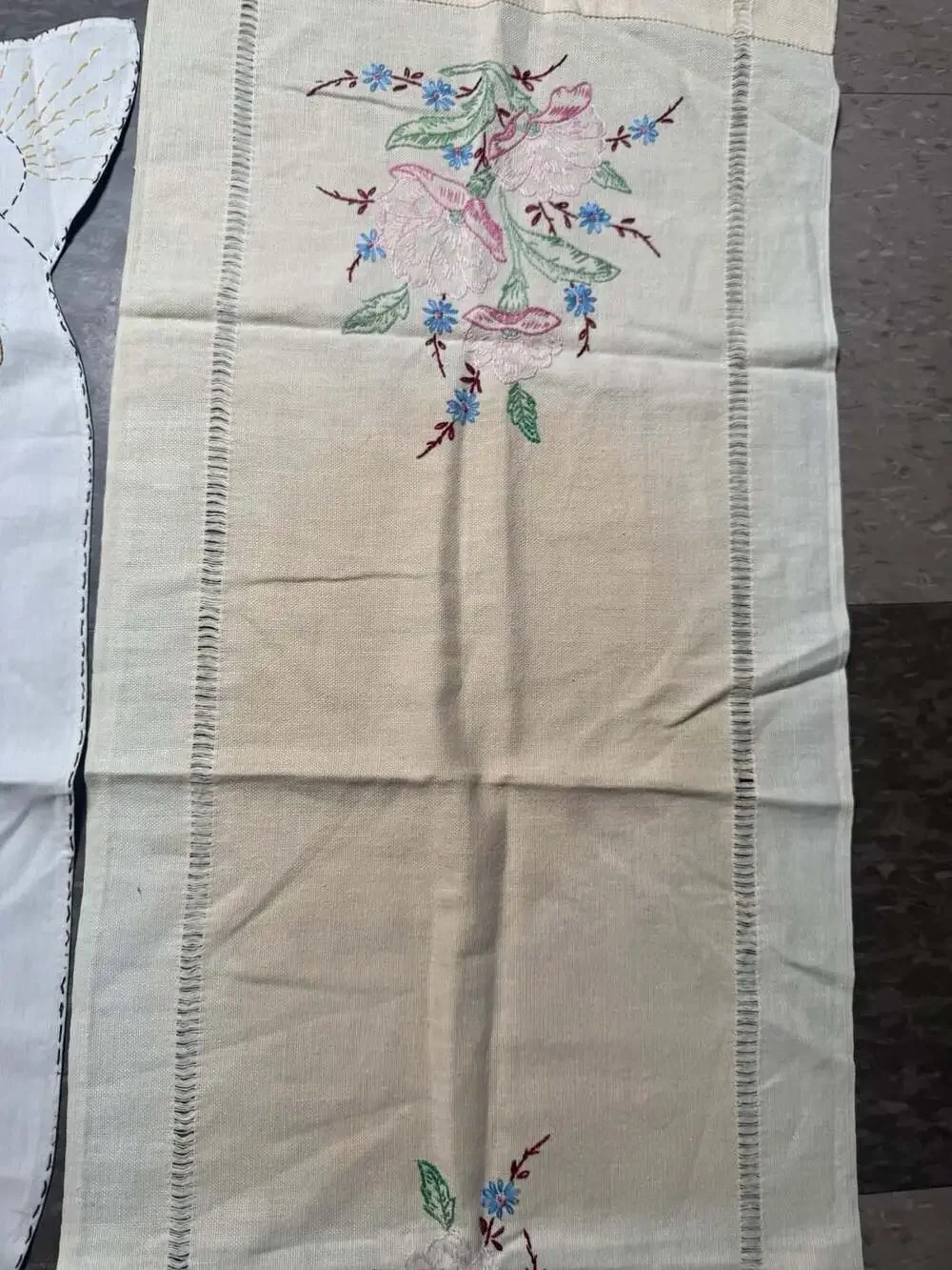 Vintage Hand Embroidered Linens and Huck Weave Towels - Set of 3